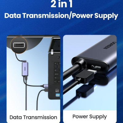 Ugreen UG70693CM323TK 4K 60hz Bộ chuyển đổi HDMI sang USB Type-C màu ghi xám có cổng cấp nguồn micro usb 5v - HÀNG CHÍNH HÃNG