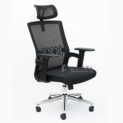 Ghế làm việc lưng lưới có tựa đầu CM4508-M Nội thất Capta Ghế xoay văn phòng lưng lưới nệm vải khung và tay nhựa chân thép mạ đầu nhọn 