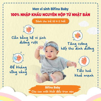 Men vi sinh Bifina Baby Nhật Bản – Hộp 30 gói – Hỗ trợ bổ sung lợi khuẩn cho trẻ sinh non, sinh mổ, dùng sữa công thức