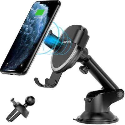 Bộ giá đỡ điện thoại Choetech T536 tích hợp sạc không dây dùng kẹp khe gió hoặc dán taplo trên ô tô (hàng chính hãng)