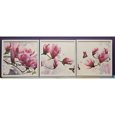 TRANH IN DẦU -HOA MỘC LAN ( TRANH GHEP  3 BỨC )