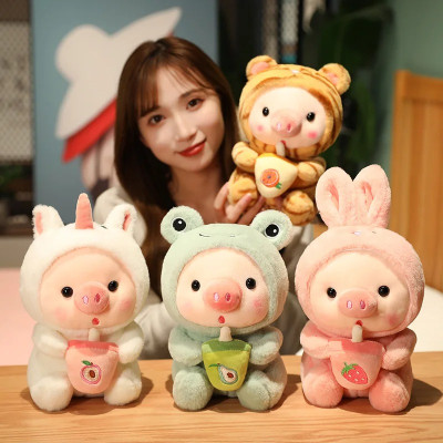 Thú nhồi bông Heo cosplay ôm bình sữa đáng yêu - Size 20 - 55 cm - Nhiều màu - Quà tặng gấu bông heo nhồi bông dễ thương - Gối ôm mềm mịn cho bé.