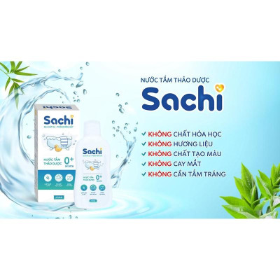Combo 3 Nước Tắm Thảo Dược SACHI Ngừa Rôm Sảy, Cảm Lạnh Cho Bé Lọ 250ml - Tặng 1 Gạc Răng Miện Sachi