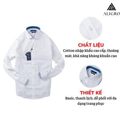 Áo sơ mi nam dài tay ALIGRO chất liệu cotton cổ bẻ dáng ôm body trắng phối cổ ALGS191