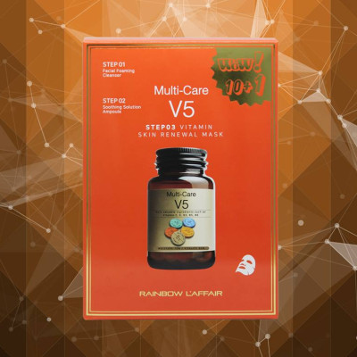 Hộp 11 mặt nạ chống lão hóa - trẻ hóa da - nâng cơ mặt 3 bước Rainbow Laffair Multi-Care V5 Vitamin Skin Renewal