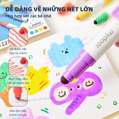 Bút màu nước 2 đầu, kèm dấu cho bé xóa được mideer Round-Tip Stamper Washable Marker