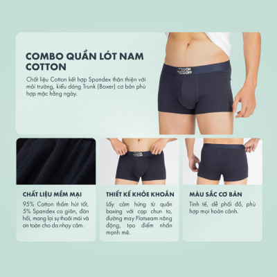 Combo 3 quần lót nam cotton lành tính dáng trunk thoáng mát thấm hút mồ hôi ONOFF màu ngẫu nhiên- 18UQ24A035-55