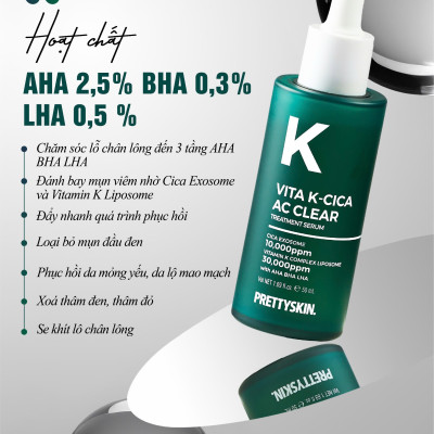 Serum hỗ trợ ngừa mụn Vita K - Cica Ac Clear Pretty Skin phục hồi - căng bóng - tái tạo làn da 50ml