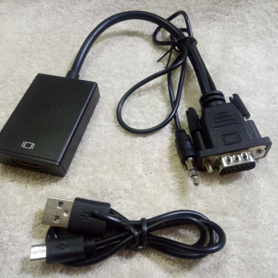 Bộ cáp chuyển đổi tín hiệu từ cổng VGA sang HDMI có âm thanh kèm theo cáp Micro USB - Hàng chính hãng