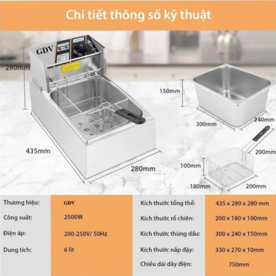 Nồi Chiên Nhúng Điện Ngập Dầu GDV Y06L (6 lít) - Hàng Chính Hãng