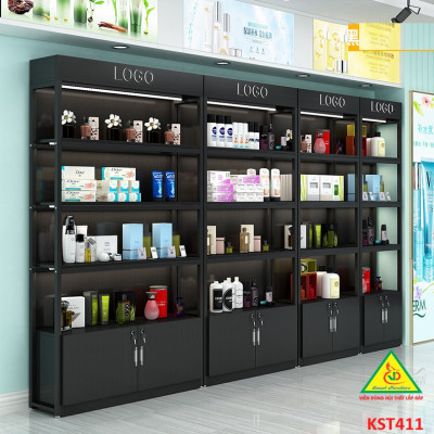 Kệ trưng bày sản phẩm, hàng hóa , kệ trang trí khung sắt mặt gỗ KST411- Nội thất lắp ráp Viễn Đông Adv