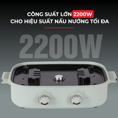 Bếp Nướng Lẩu Hai Ngăn Đa Năng Kalpen 6.5L PP66 Công Suất 2200W - Hàng Chính hãng