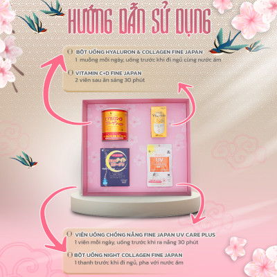 [Hộp quà Tết 2023] SAKURA TẾT ĐONG ĐẦY Fine Japan tặng người phụ nữ bạn yêu (Collagen, Vitamin CD, Viên uống chống nắng, bột uống ngủ ngon)