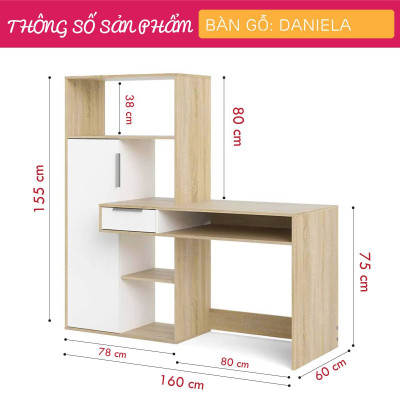 Bàn làm việc cá nhân liền kệ giá sách tiện dụng SMLIFE Daniela