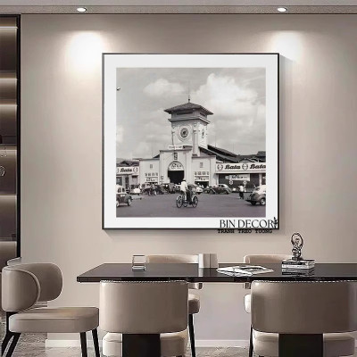 (ẢNH THẬT) Tranh  treo tường sài gòn xưa 4 trắng đen có khung kèm đinh treo