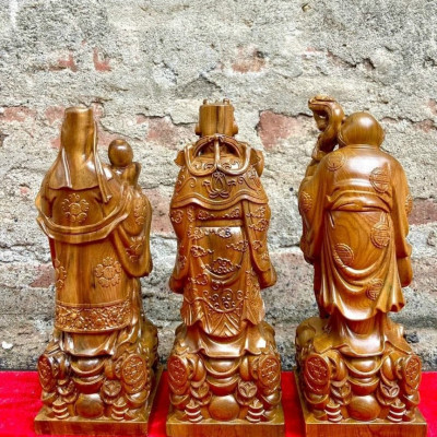 Bộ tượng phật tam đa phúc lộc thọ bằng gỗ bách xanh thơm nức kt cao 20×9×6cm