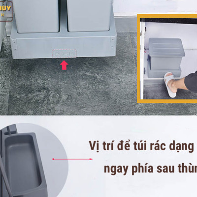 Thùng rác âm tủ bếp nhấn mở tự động cam kết chính hãng Grob