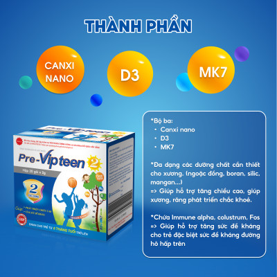[MUA 1 TẶNG 1] Pre-Vipteen 2 Giúp Tăng Chiều Cao,Tăng Sức Đề Kháng Cho Trẻ Từ 6 Tháng Tuổi  HSD T5/2026