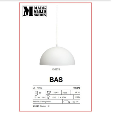 Đèn trang trí thả trần Markslojd Bas 105279 màu trắng- Hàng chính hãng