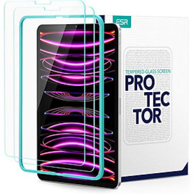Bộ 2 miếng dán màn hình ESR cho iPad Pro 12.9 inch (2022/2021/2020/2018, thế hệ 6/5/4/3), Kính cường lực có khung căn chỉnh - Hàng Chính Hãng