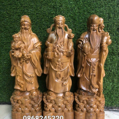 Bộ tam đa phúc lộc thọ bằng gỗ bách xanh thơm phức kt cao 50×15×12cm 