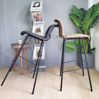 Ghế quầy bar lưng cao chân sắt cố định nhập khẩu CB KARA-P Classic Bar Stools