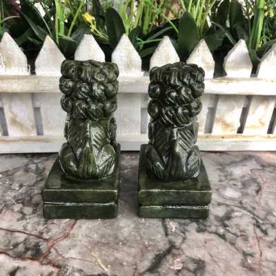 Cặp Kỳ Lân phong thủy đá Seperentine ( đá ngọc Ấn Độ ) trang trí bàn làm việc - Cao 7 cm