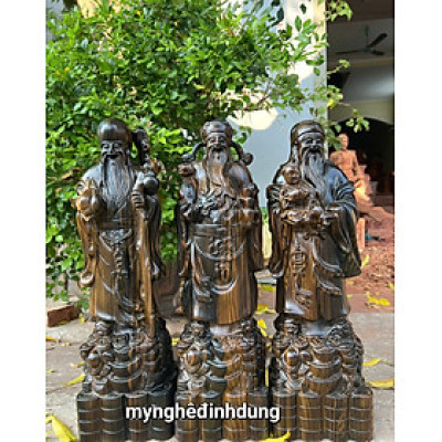 Bộ tượng tam đa phúc lộc thọ  bằng  gỗ mun hoa đẹp long lanh kt cao 50x15x13cm 