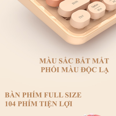 Bàn phím và chuột MOFII SWEET DM kết nối bằng chip USB 2.4G và BLUETOOTH với thiết kế nút tròn và màu sắc vô cùng dễ thương - Hàng Chính Hãng