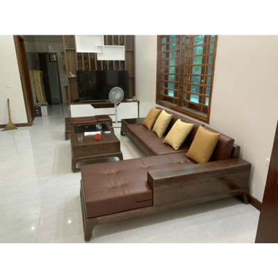 Bàn ghế phòng khách gỗ sồi Nga dáng chữ L chân quỳ