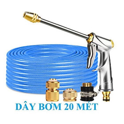 ️ Bộ dây vòi xịt nước rửa xe, tưới cây , tăng áp 3 lần, loại 20m 206701-2 đầu đồng,cút đồng+ đai 