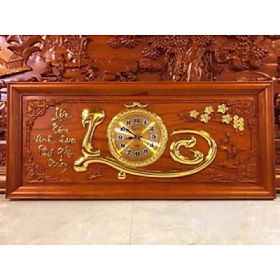 Tranh đồng hồ chữ lộc bằng gỗ hương đỏ kt 48×108×4cm