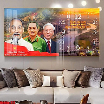 Tranh đồng hồ tráng gương bác hồ bác trọng bác giáp 1 trang trí decor kèm đinh