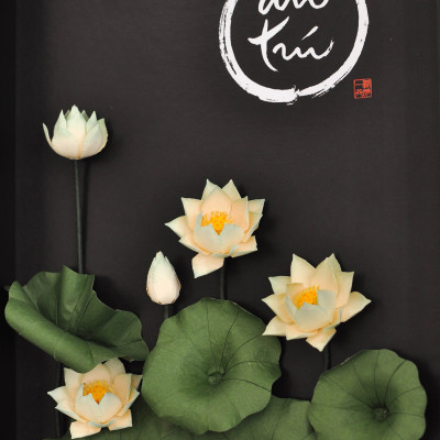 Tranh hoa giấy handmade trang trí cao cấp VIETNAM LOTUS "An Trú" 30x40cm - Maypaperflower Hoa giấy nghệ thuật 