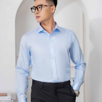 Áo sơ mi nam dài tay ALIGRO cổ bẻ dáng ôm body 100% chất cotton xanh phối cổ  ALGS212
