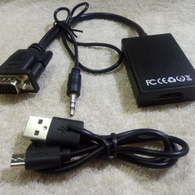 Bộ cáp chuyển đổi tín hiệu từ cổng VGA sang HDMI có âm thanh kèm theo cáp Micro USB - Hàng chính hãng