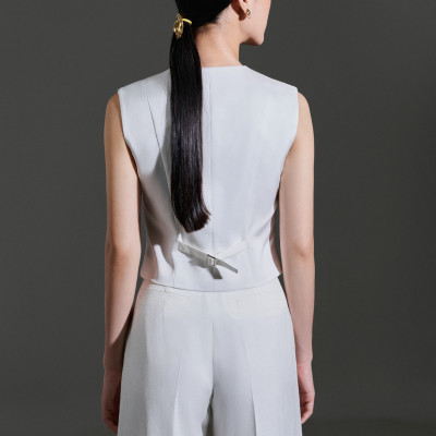 Set áo blazer kết hợp cùng áo gile và quần vải ống suông TOVE thiết kế cao cấp WHITE CHIC