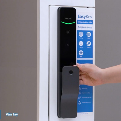 [CHÍNH HÃNG] Khóa cửa thông minh Philips DDL801-5HBS – Điều khiển từ xa, vân tay, thẻ từ, mật khẩu, chìa cơ, tích hợp chuông cửa