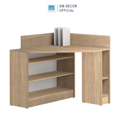 Bàn Làm Việc Góc Tường Màu Vân Gỗ Sồi Phối Trắng Đơn Giản Thương Hiệu SIB Decor BLV103