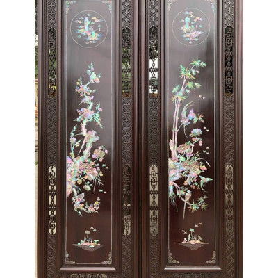 Tranh tứ quý gỗ gụ khảm trai ốc  bốn mùa tùng cúc trúc mai kt 37×107×3cm 