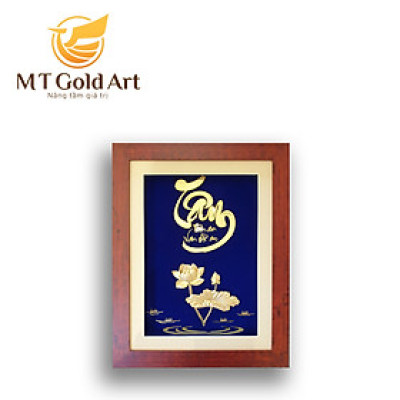 Tranh Hoa Sen chữ Tâm Dát Vàng 24K (26x35cm) MT Gold Art- Hàng chính hãng, trang trí nhà cửa, quà tặng dành cho sếp, đối tác, khách hàng, sự kiện.