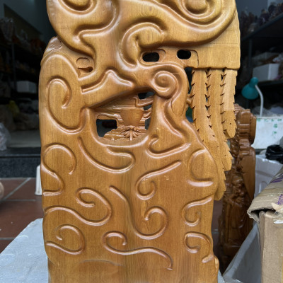 Tượng phật tam đa phượng hoàng phúc lộc thọ bằng gỗ bách xanh thơm nức cao 50x30x9cm