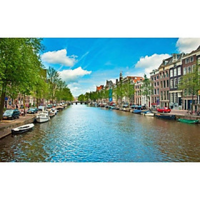 Tranh dán tường 3d thành phố bên sông  - không bay màu PC68