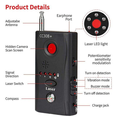 ROGTZ - Máy Phát Hiện Nghe Trộm C308 - Phát Hiện Camera, Định Vị GPS Hiệu Quả, Phát Hiện Đa Tần Số, Công Nghệ Quét Hồng Ngoại, Cảnh Báo Thông Minh, Pin 500mAh Hoạt Động Bền Bỉ, Thiết Kế Hiện Đại - Hàng Chính Hãng