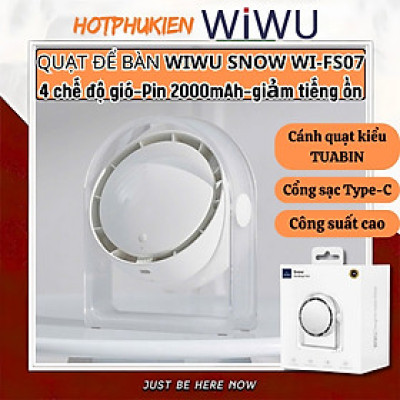 Quạt làm mát tuarbin mini để bàn hiệu HOTCASE WlWU Snow Wi-FS07 - Trang bị 4 cập độ gió, Pin sạc tích điện, Gió Mạnh, Êm Ái - Hàng nhập khẩu