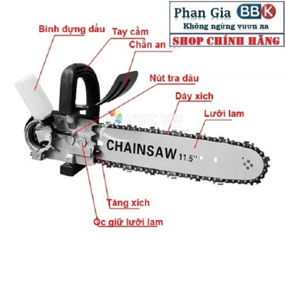 [ LOẠI XỊN ] Lưỡi cưa xích gắn máy mài - Bộ chuyển đổi máy mài thành máy cưa - Cắt gỗ - Cắt cành - Có bình dầu tự động