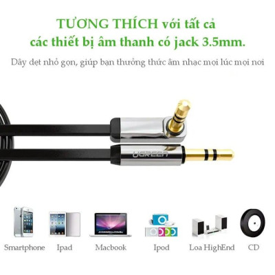 Ugreen UG10757AV119TK 1M màu Trắng Cáp âm thanh 2 đầu 3.5mm dương đầu vuông góc mạ vàng - HÀNG CHÍNH HÃNG