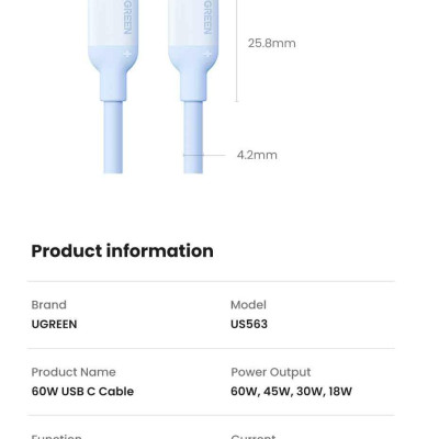 Ugreen UG15278US563TK 60W 0.5M c-c hỗ trợ QC4.0 3A Cáp sạc nhanh - truyền dữ liệu 2 đầu USB-C dây nhựa Màu Xanh - HÀNG CHÍNH HÃNG