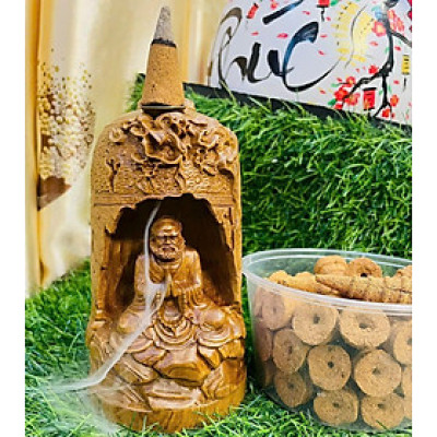 Tượng chuông đạt ma sư tổ xông trầm gỗ bách xanh kt cao 30×14cm 