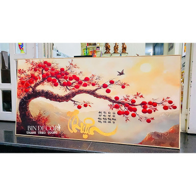 (ẢNH THẬT) Tranh treo tường cành hồng 15 trang trí decor phòng khách quà tặng kèm